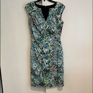 Adrianna Papell Teal Green Floral Sheath Dress